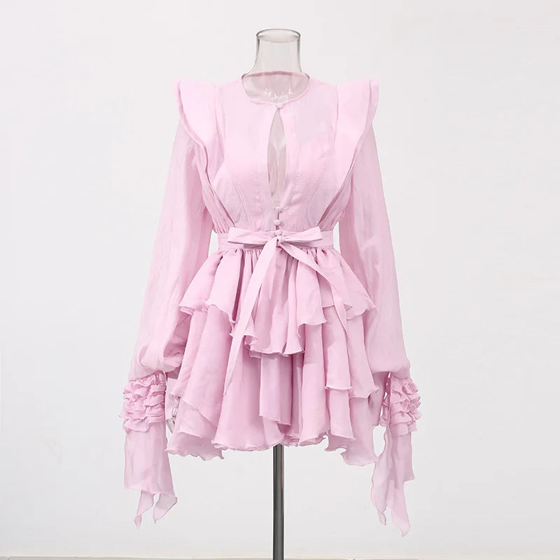 Flounce Lace Up Short Dress