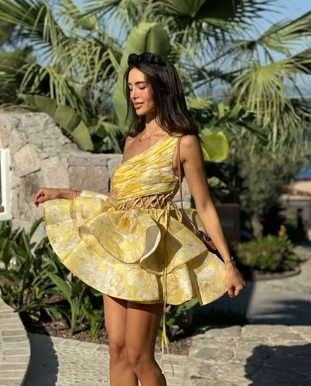 one-shoulder flower dress