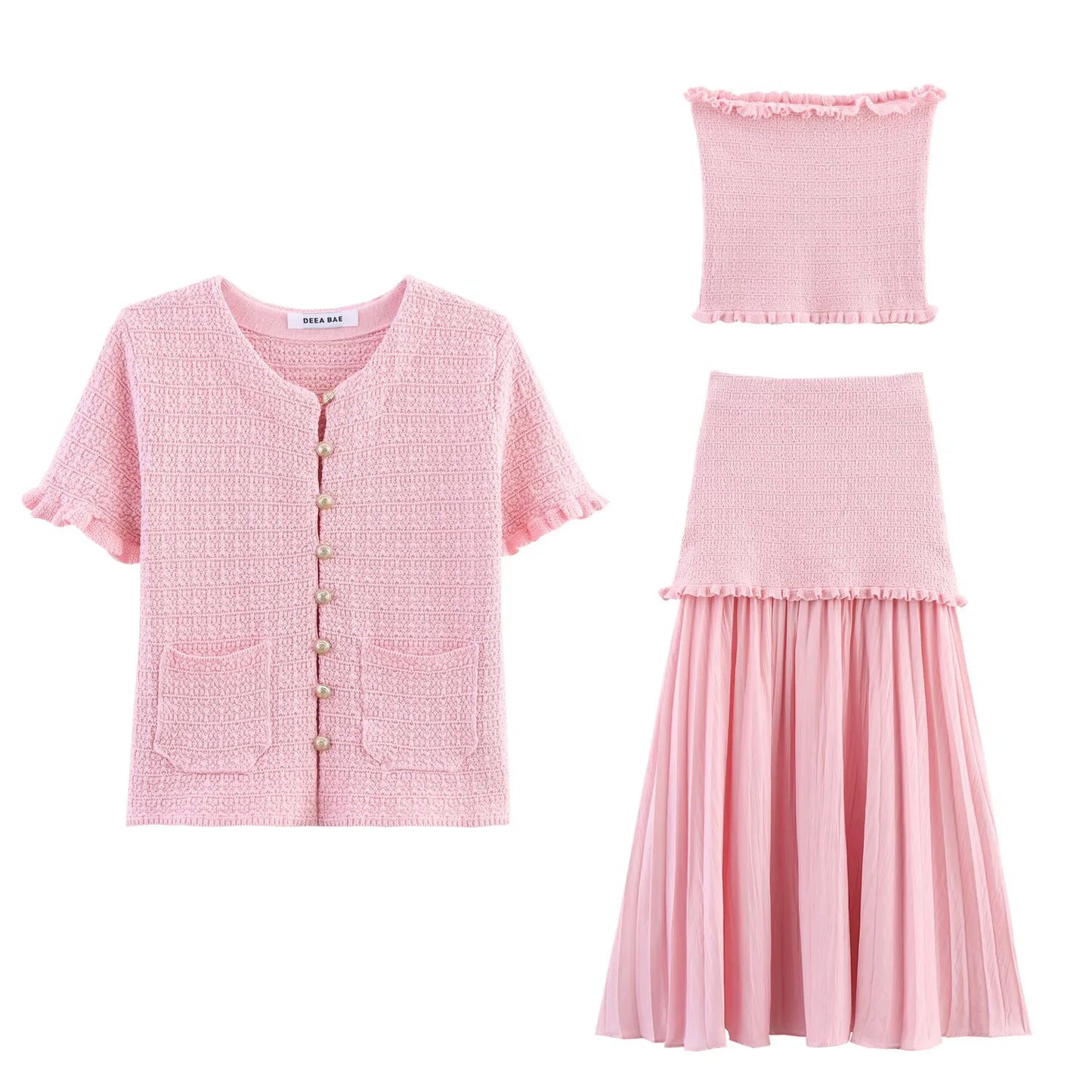 Short and Sleeve Knitted Cardigan Half Skirt Set