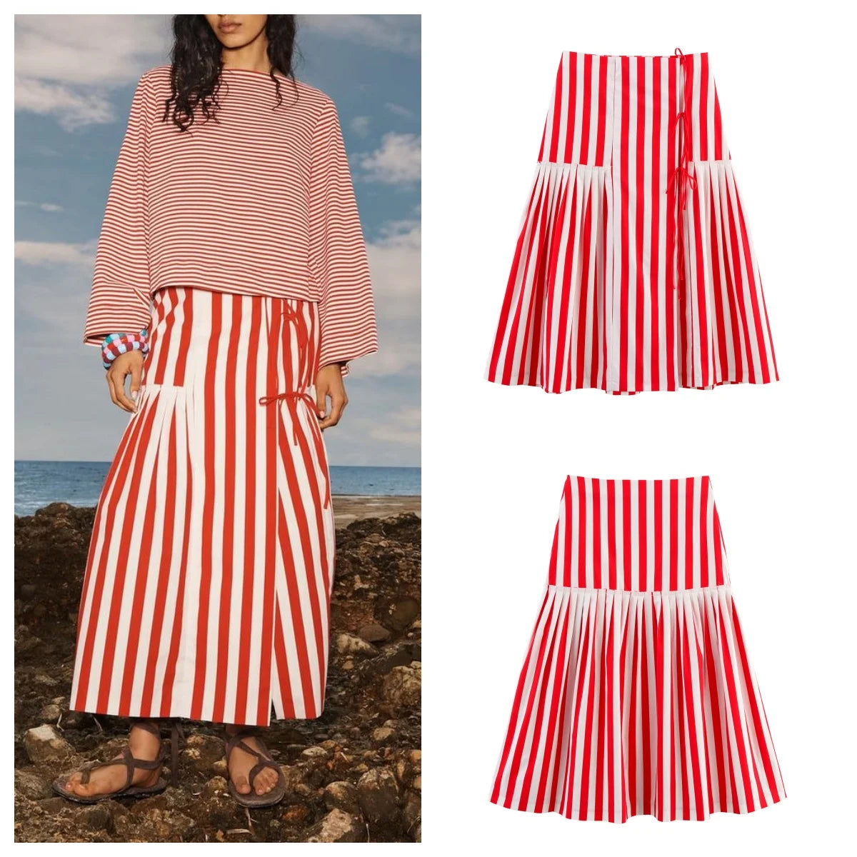 high waist striped skirt