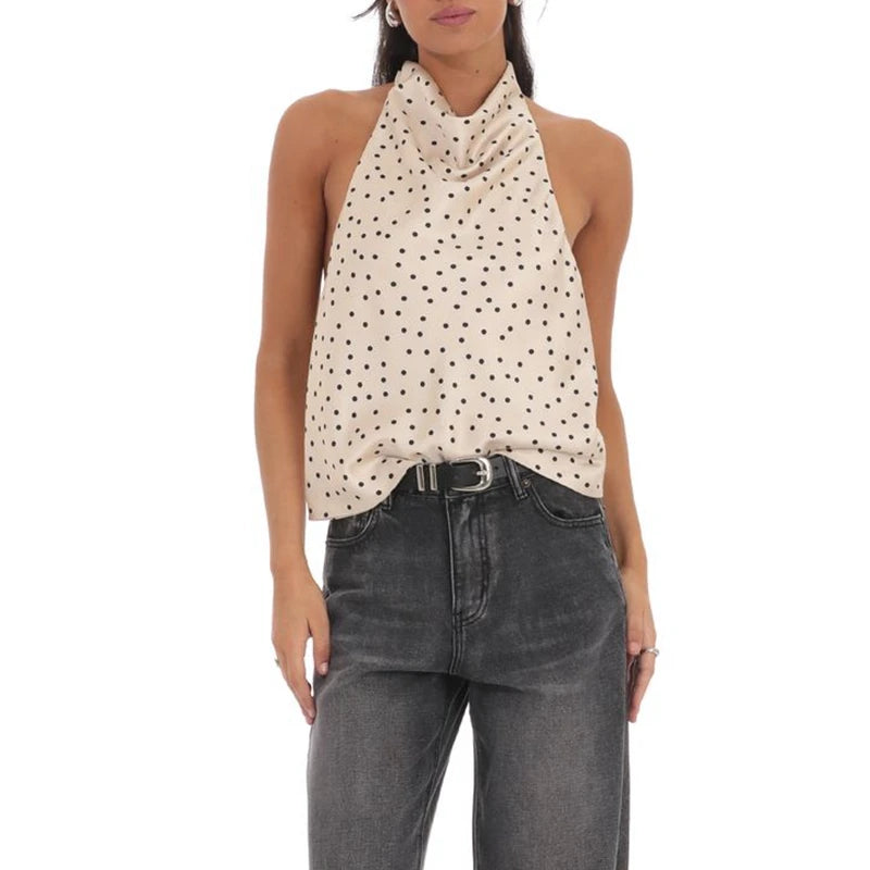 Halter Neck Dot Print Tank Top