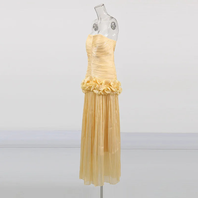 Flounce Wrinkle Wrapped Chest Dress