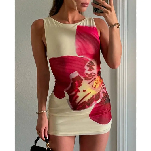 Flower Print Slim Mini Sundress