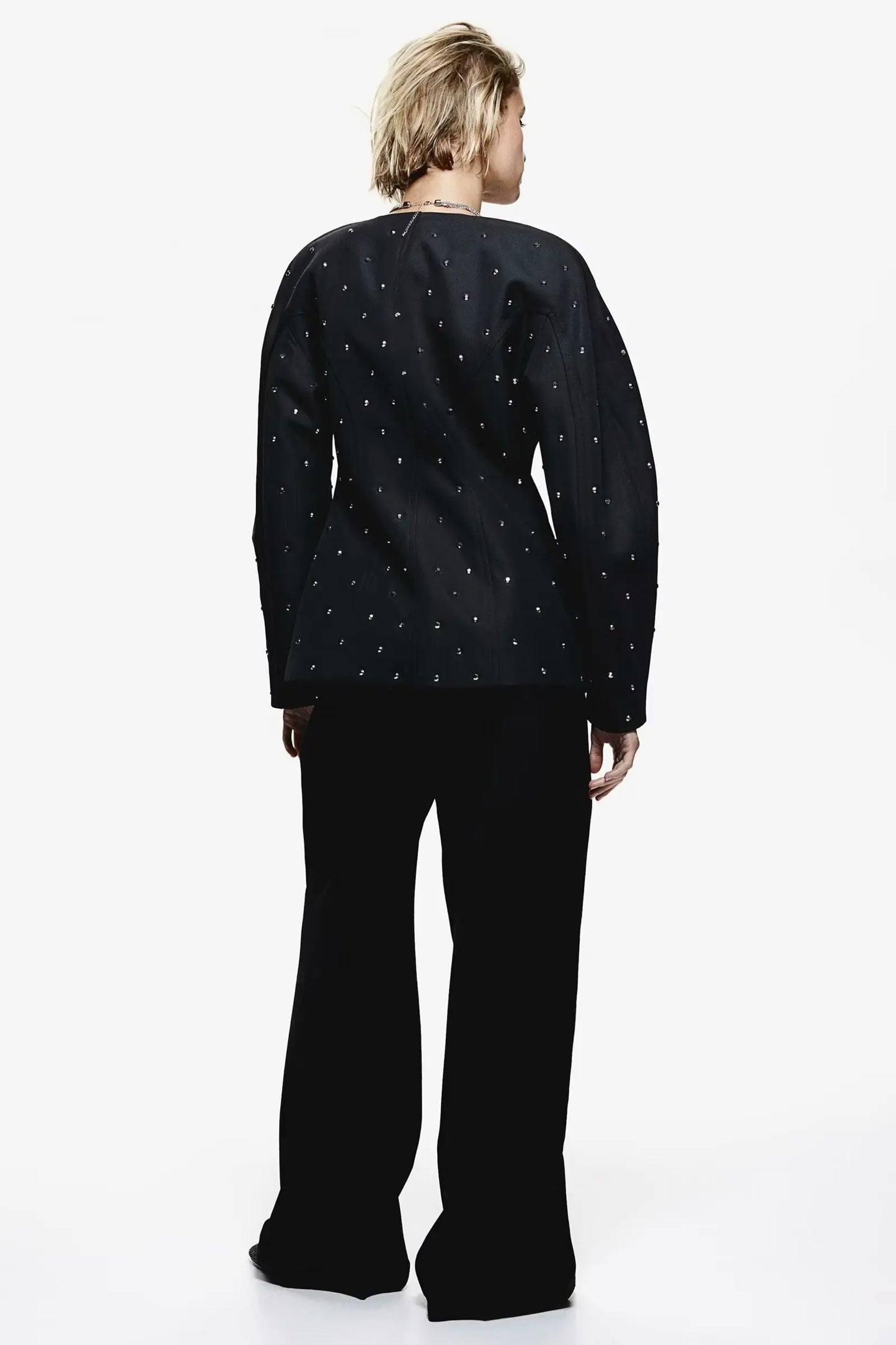 diamond-studded high-end V-neck slim jacket