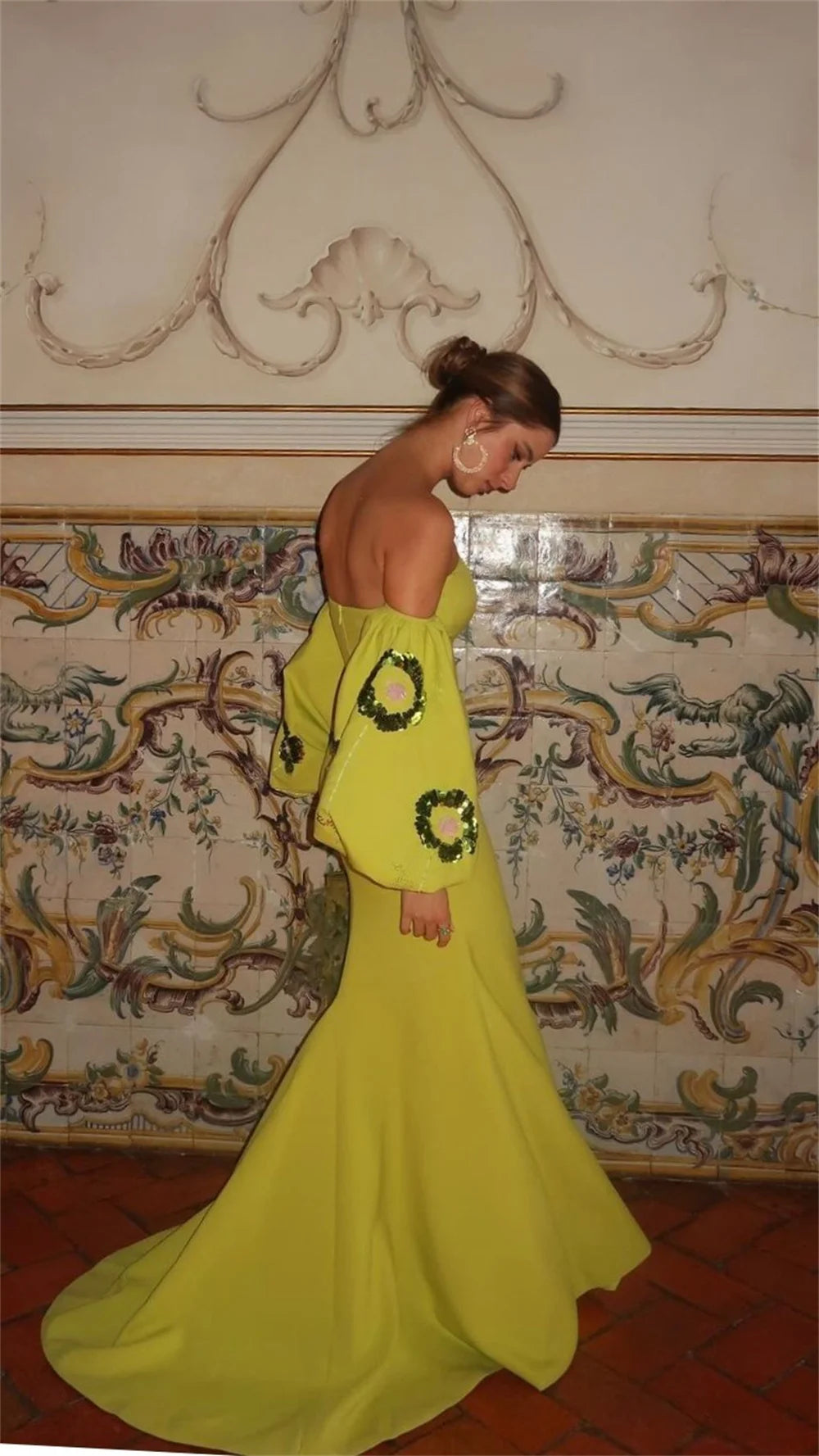 Yellow Off Shoulder Puff Sleeve Dress