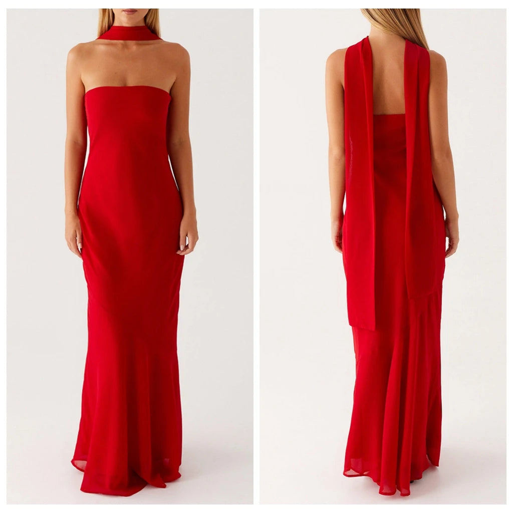 Mermaid Tube Long Dress with Scarf