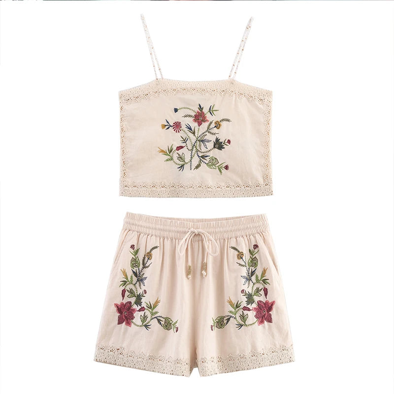 Embroidery Short and Top two piece set