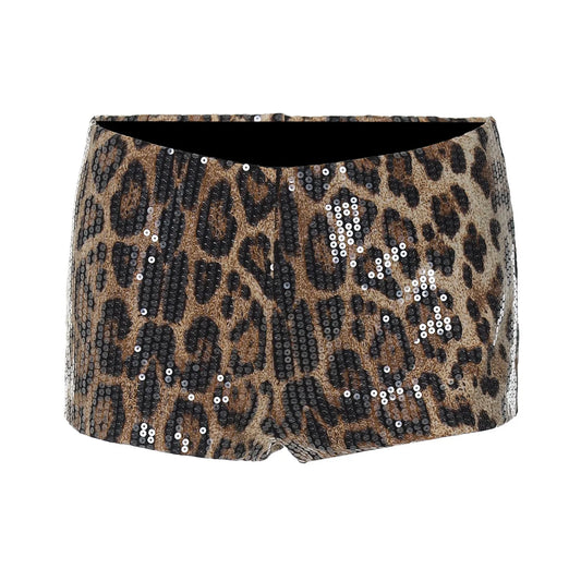 Shiny Sequined Leopard Low Waist Shorts