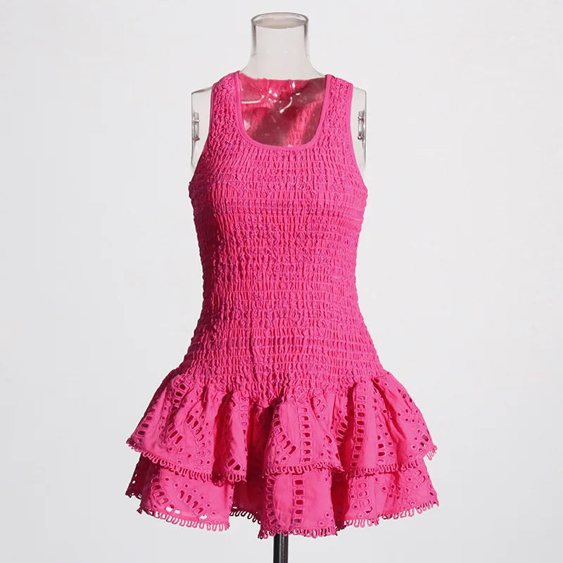Embroidered Lotus Leaf Edge Dress