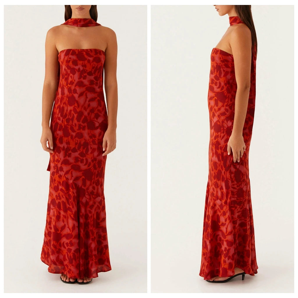 Mermaid Tube Long Dress with Scarf