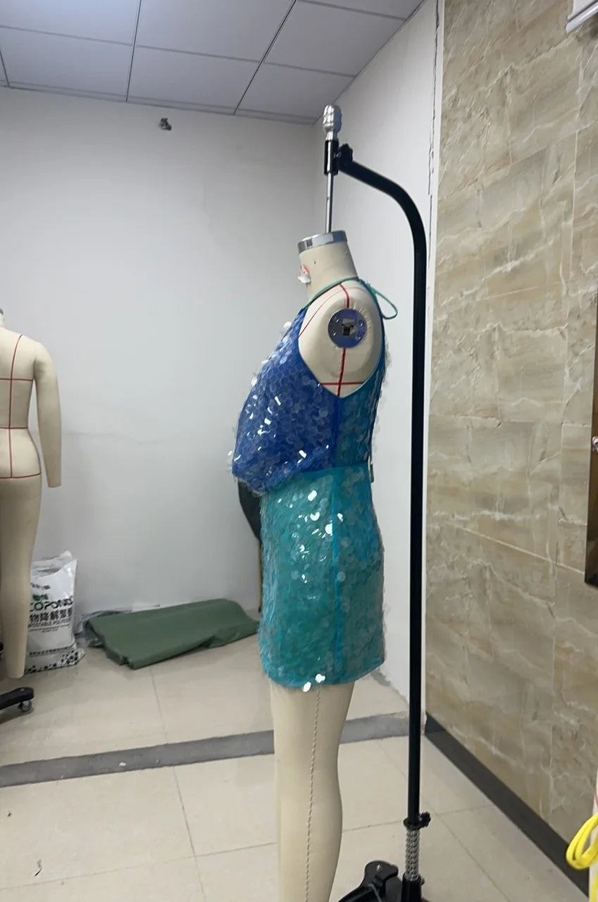 Halter Neck Sequins Mini Party Dress