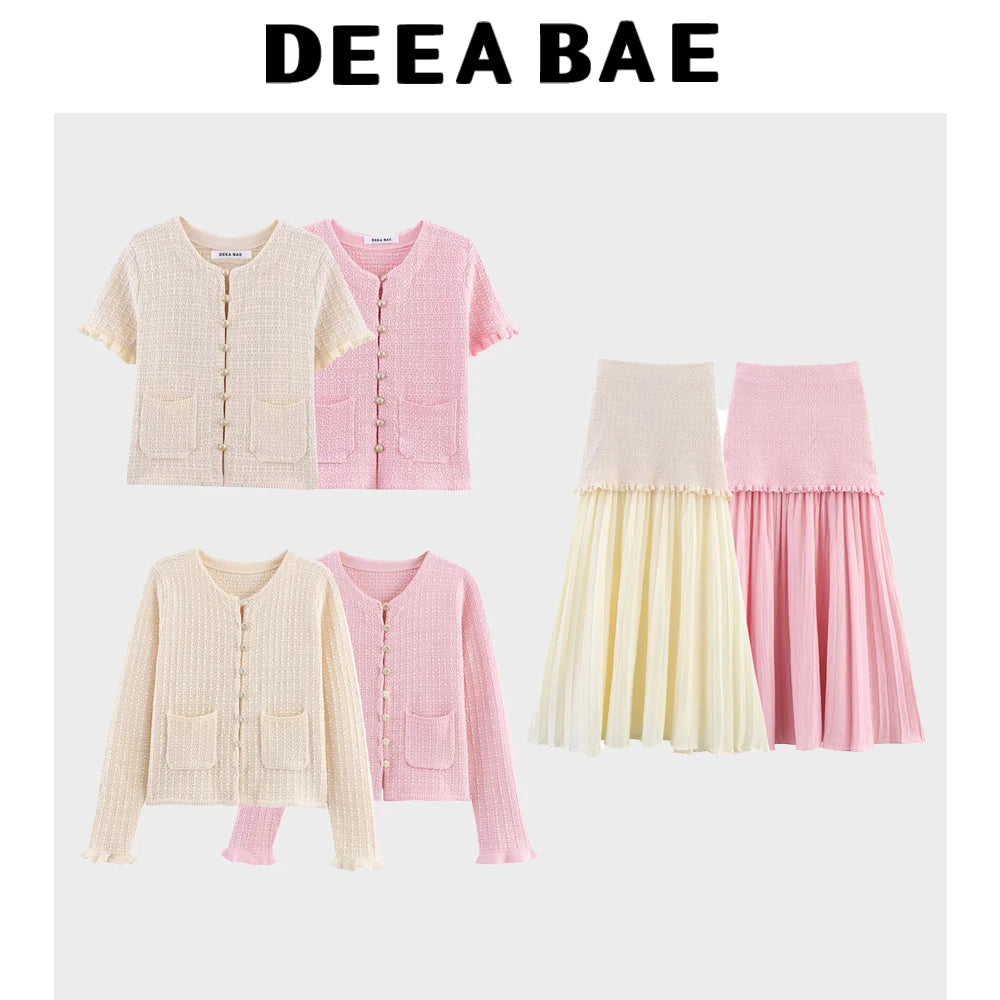 Short and Sleeve Knitted Cardigan Half Skirt Set