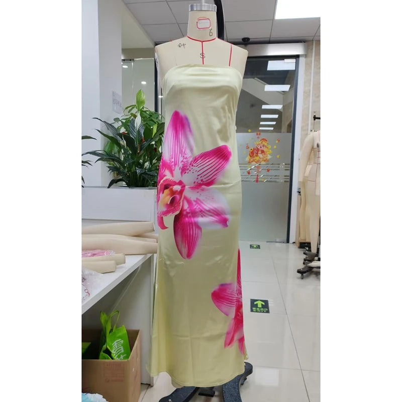 Satin Flower Long Tube Dress with Scarf