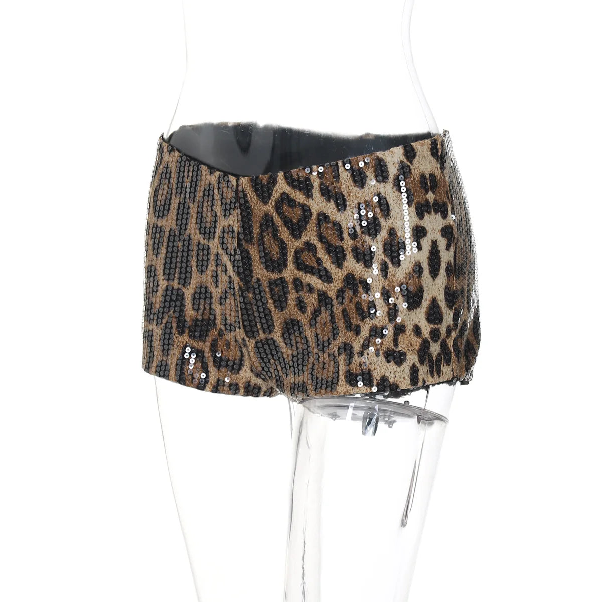 Shiny Sequined Leopard Low Waist Shorts