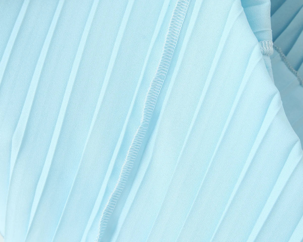 one-shoulder dress with pleated skirt