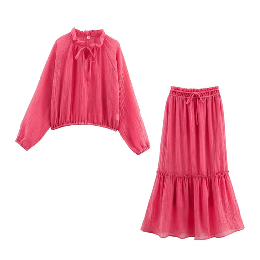 Loose Blouse and Skirt Two Piece Set
