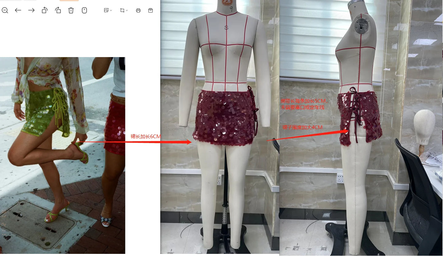 Sequined Low Waist Mini Skirts