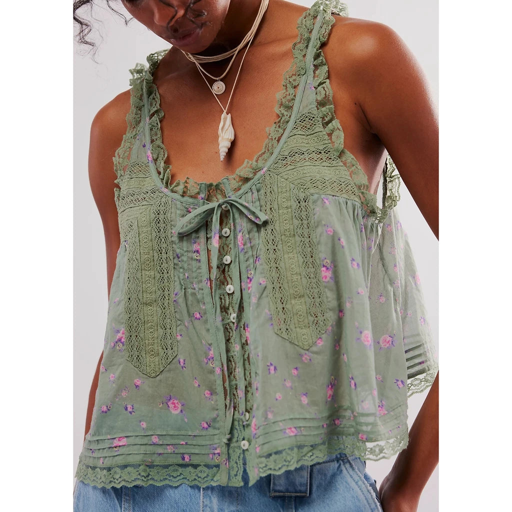 Button-up Lace Tank Tops