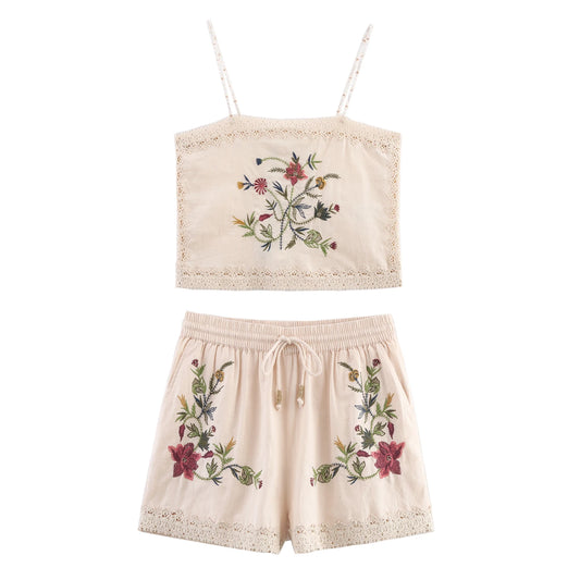 Embroidery Short and Top two piece set