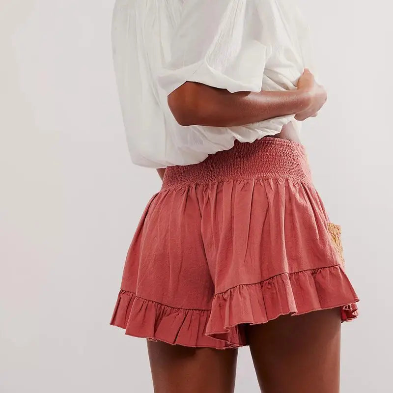 High Waist Flower Embroidery Shorts