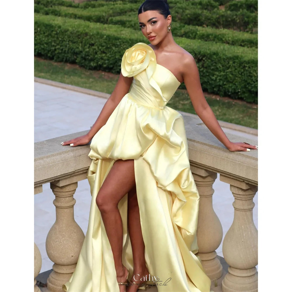 Yellow Strapless Tiered Ruffle Dress