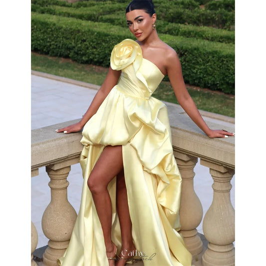 Yellow Strapless Tiered Ruffle Dress