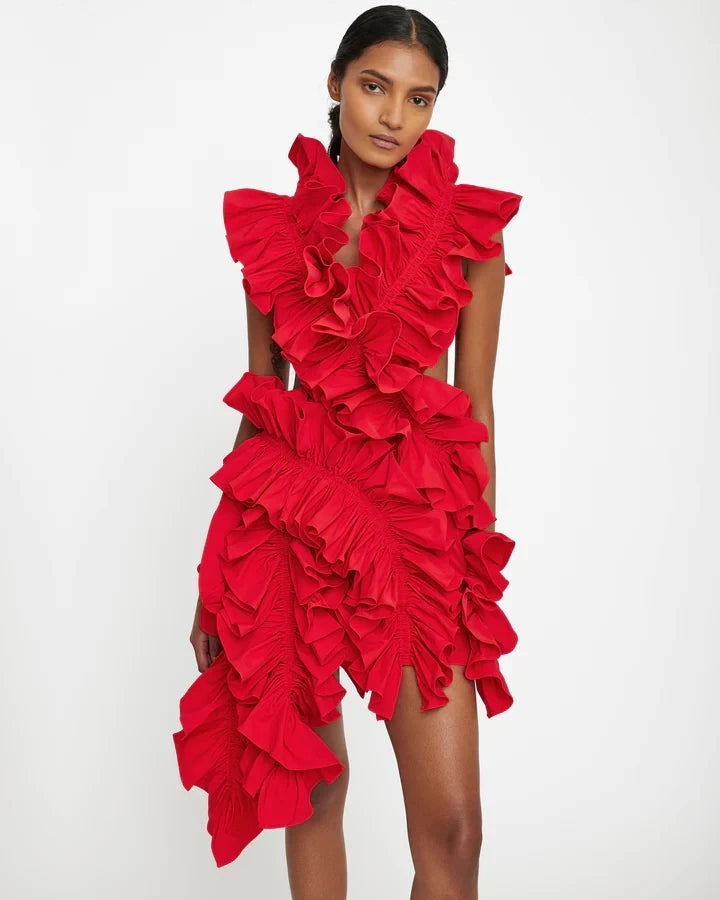 Red Ruffled Short Dress
