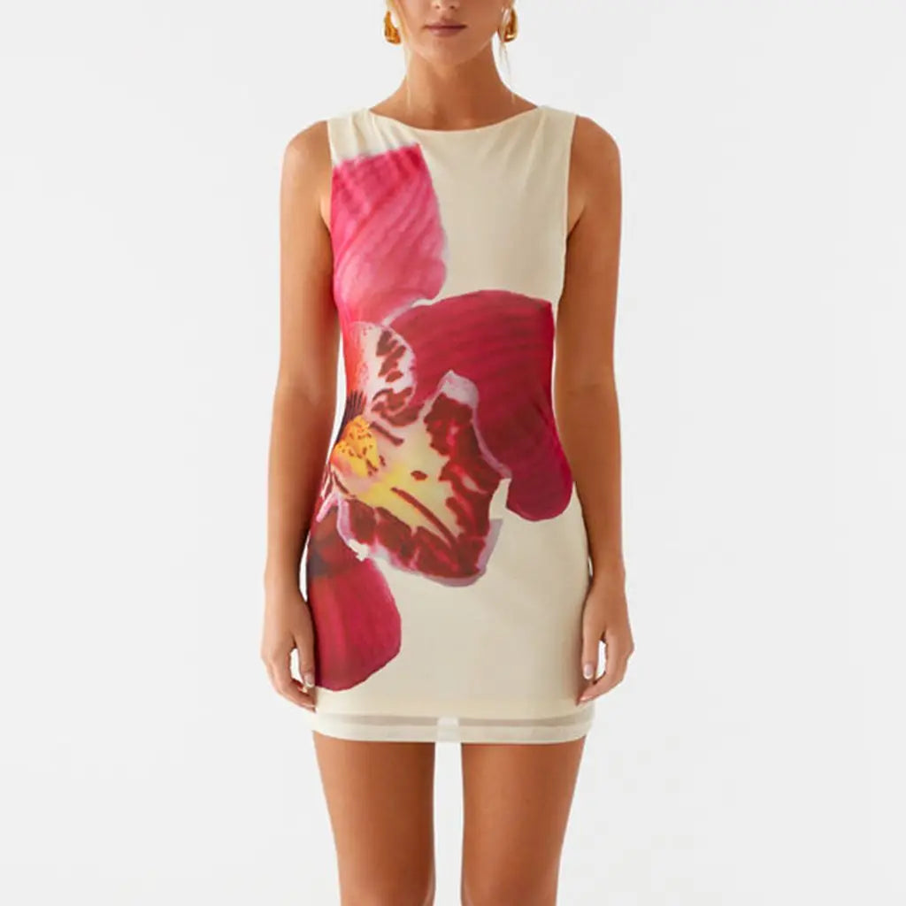 Flower Print Slim Mini Sundress