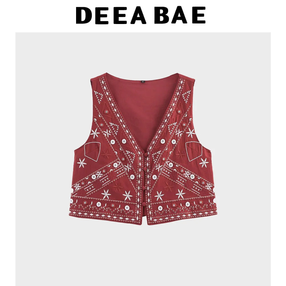 Embroidered vest and shorts set