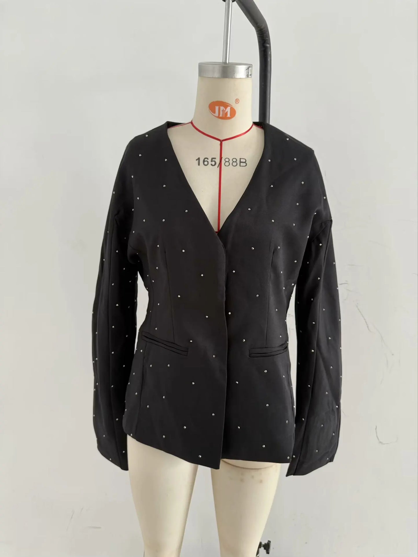 diamond-studded high-end V-neck slim jacket