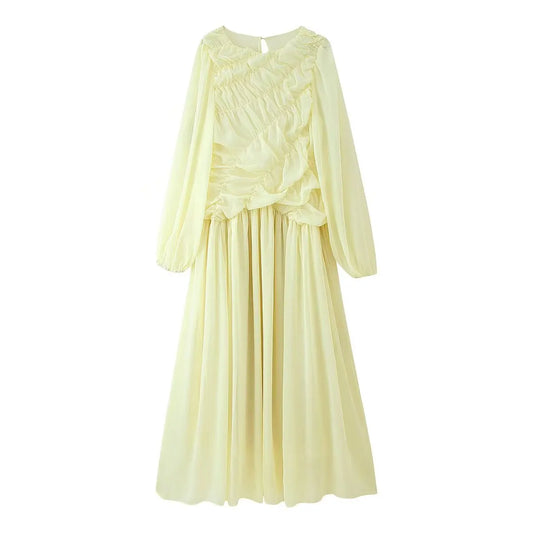 pleated long-sleeved dress