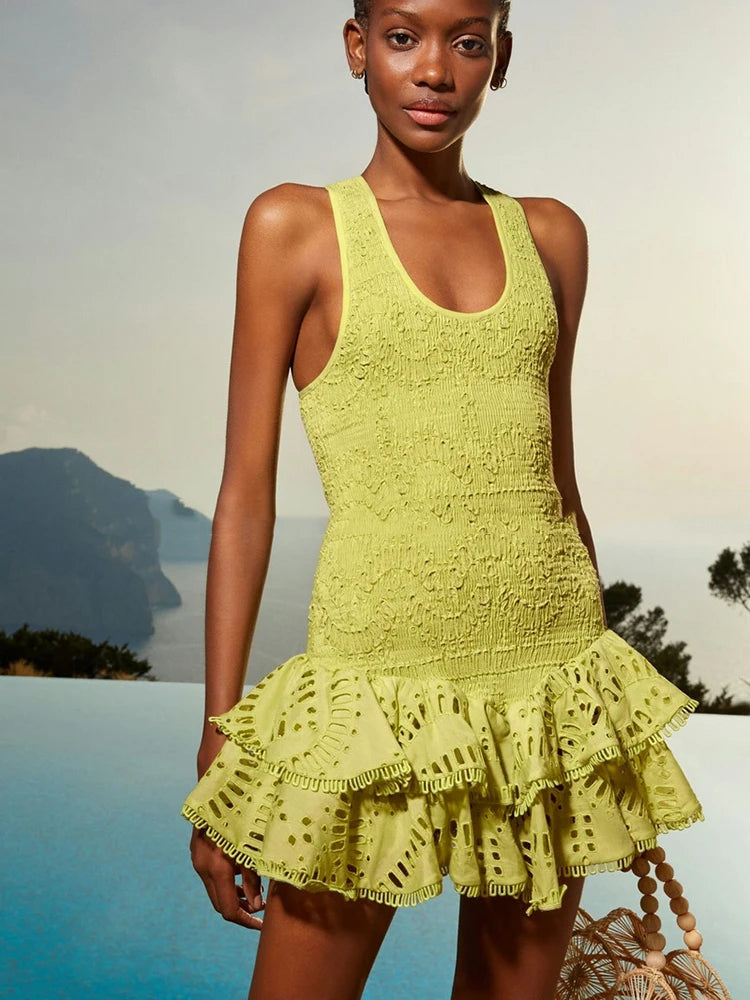 Embroidered Lotus Leaf Edge Dress
