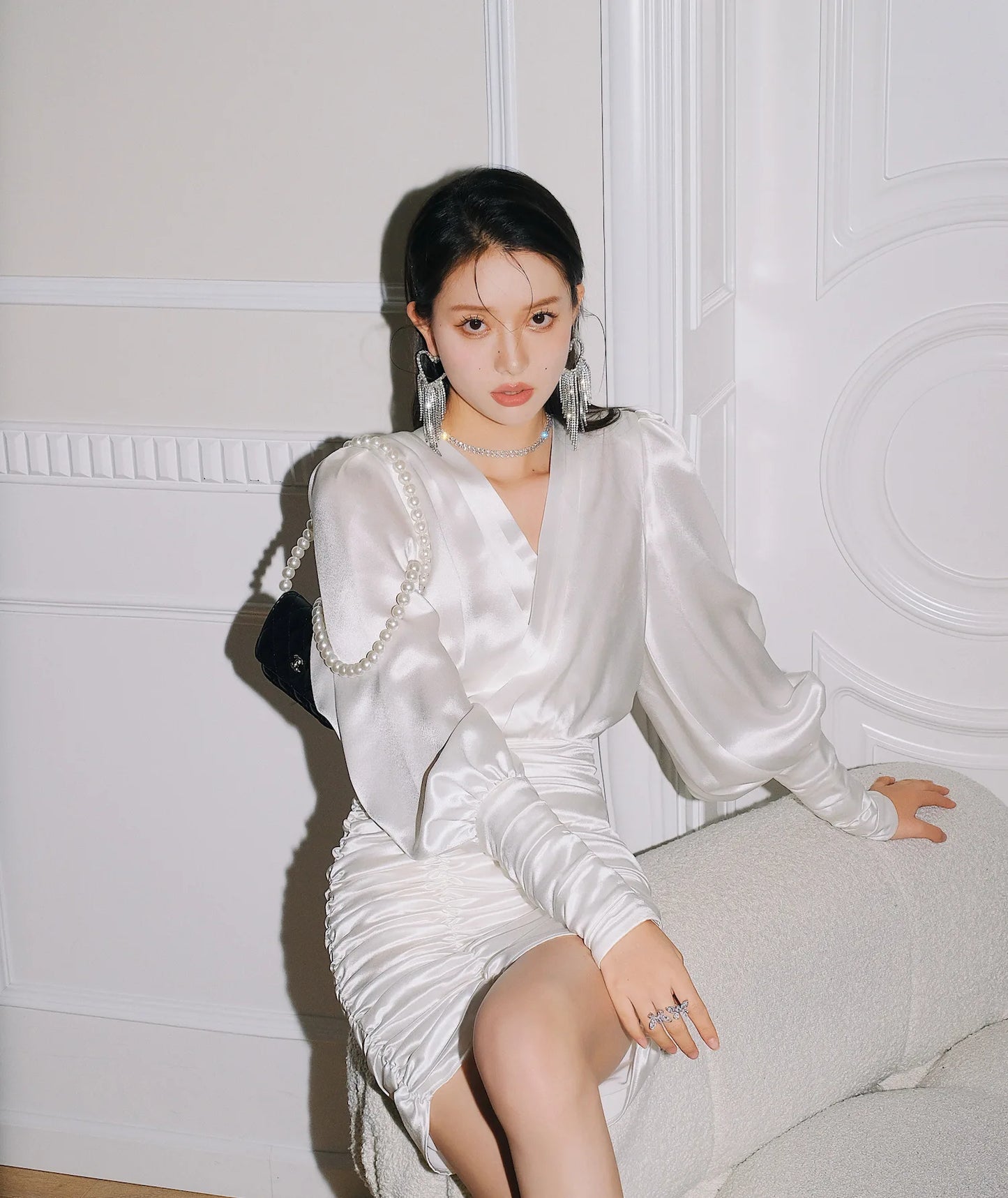 White Satin Shirt Dress