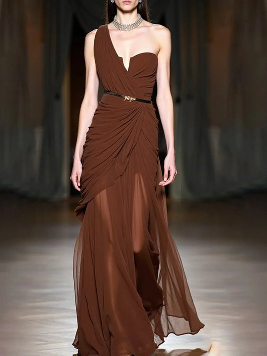 Single Shoulder Mesh Dress