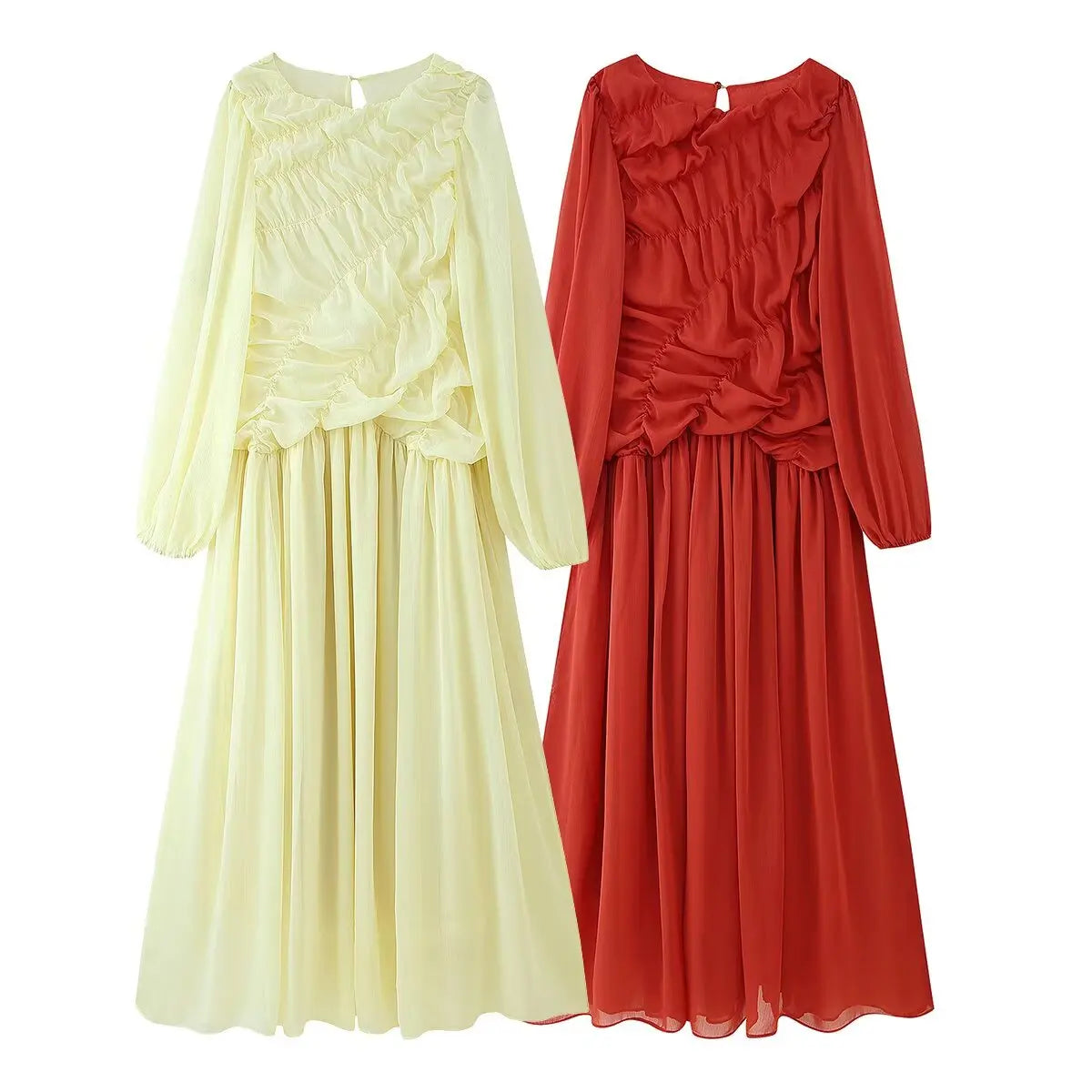pleated long-sleeved dress
