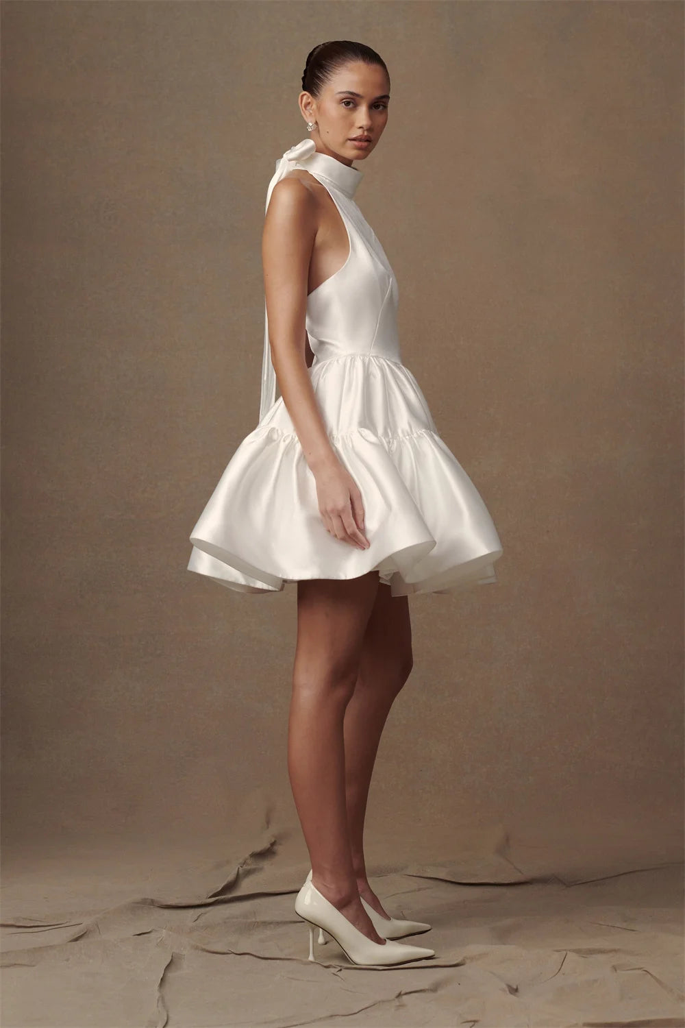 White Halter Neck Mini Dress