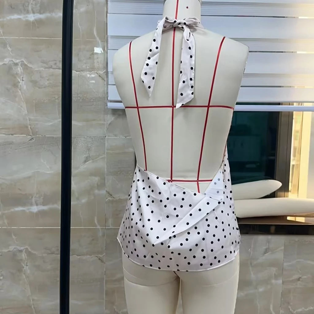 Halter Neck Dot Print Tank Top