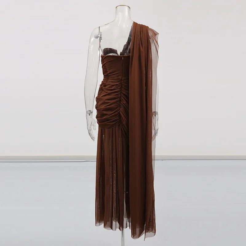 Single Shoulder Mesh Dress