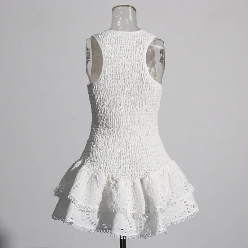Embroidered Lotus Leaf Edge Dress