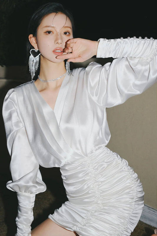 White Satin Shirt Dress