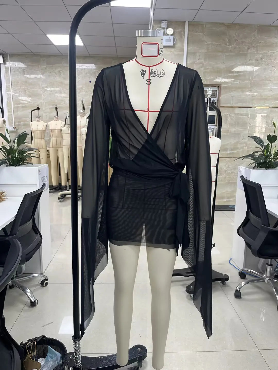 Long Sleeve Halter Deep V Neck Dress
