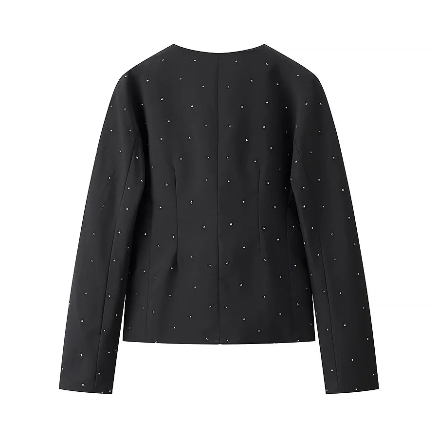diamond-studded high-end V-neck slim jacket