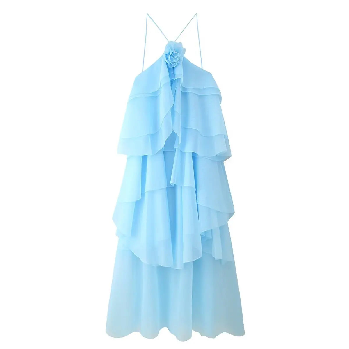 flower layered ruffled suspender dress