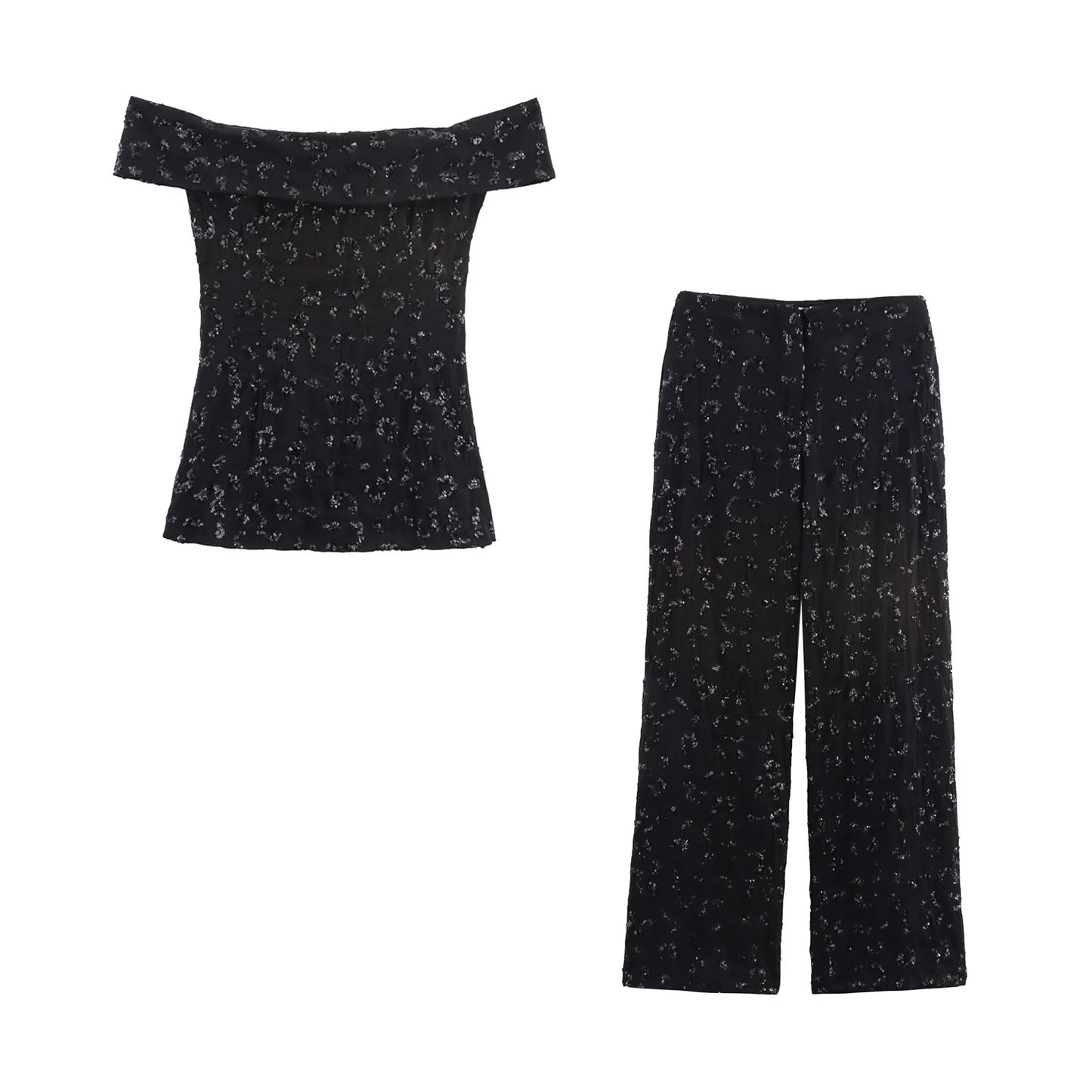suit sequined tube top with high waist straight pants