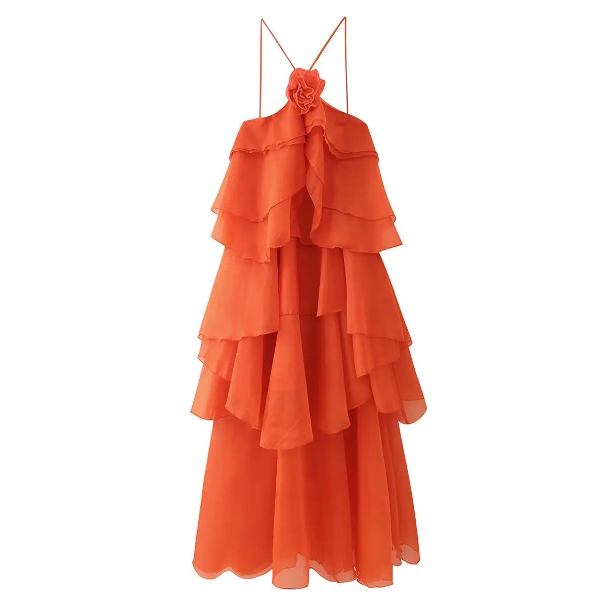 flower layered ruffled suspender dress