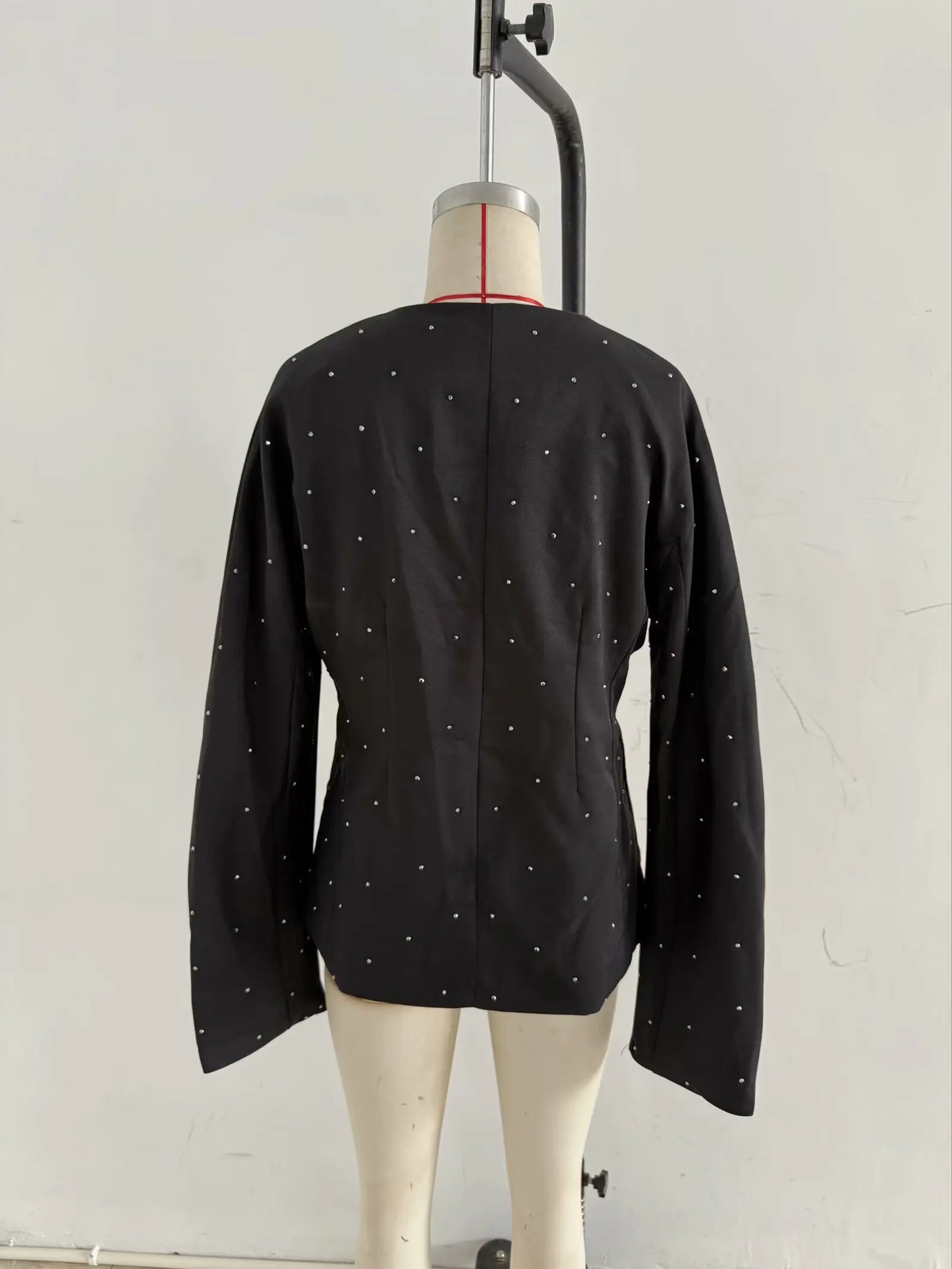diamond-studded high-end V-neck slim jacket