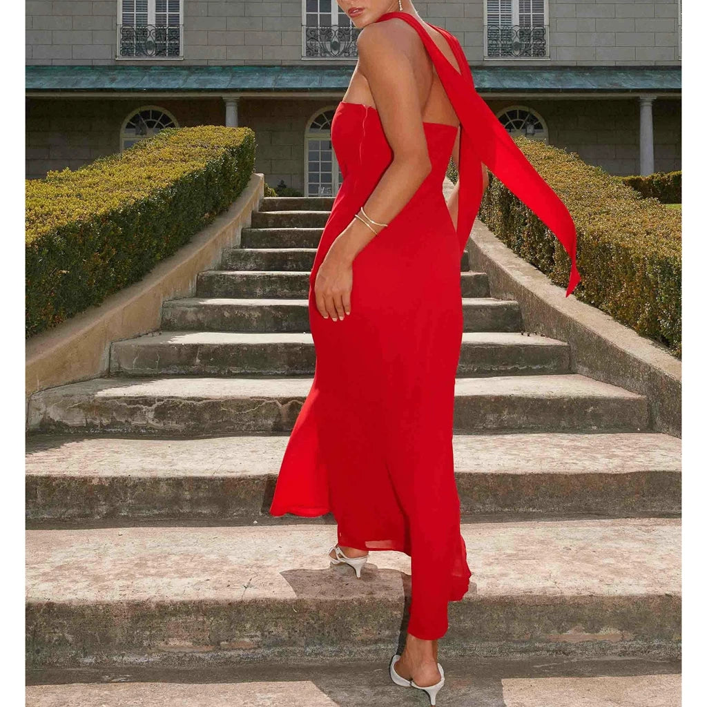 Mermaid Tube Long Dress with Scarf