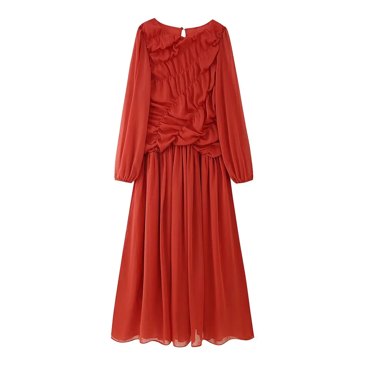 pleated long-sleeved dress