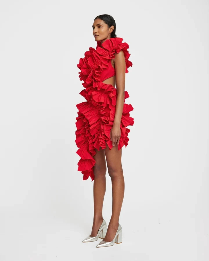 Red Ruffled Short Dress