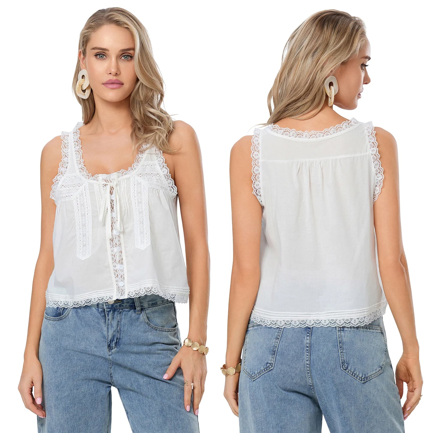 Button-up Lace Tank Tops
